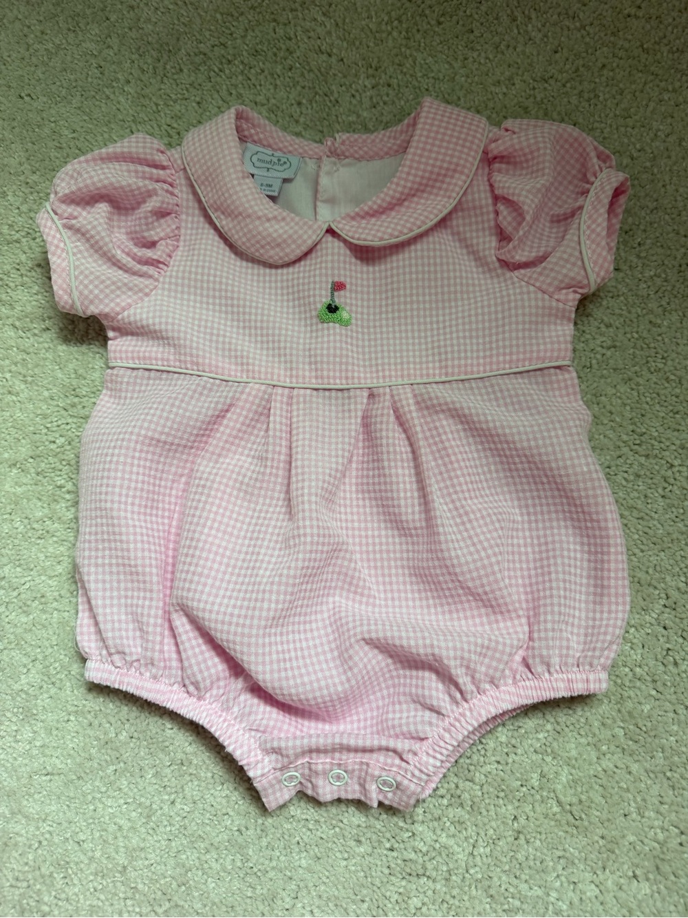 Mud Pie Pink Gingham Peter Pan Collar One-Piece Romper